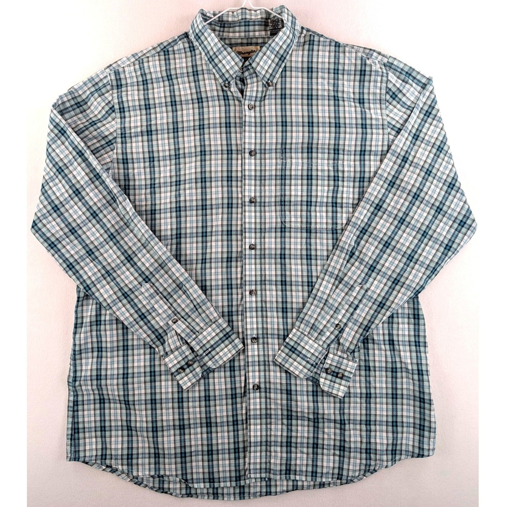 Wrangler Riata Men's 2XLT Blue Plaid Cotton Blend Button Down Shirt Tall
